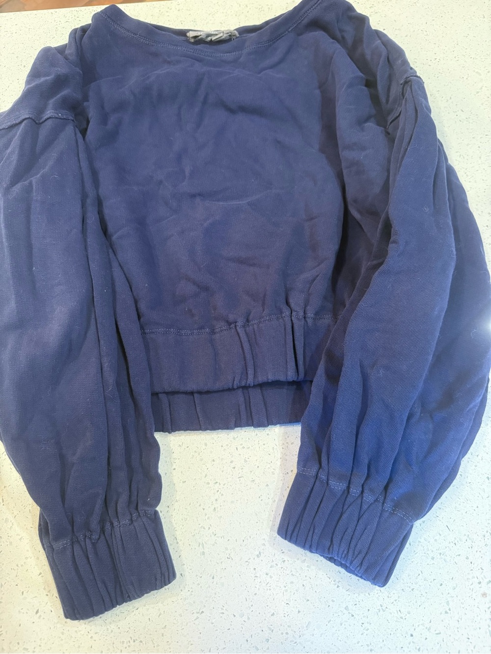 Anthropologie Deep Blue Cropped Pullover Sweatshirt